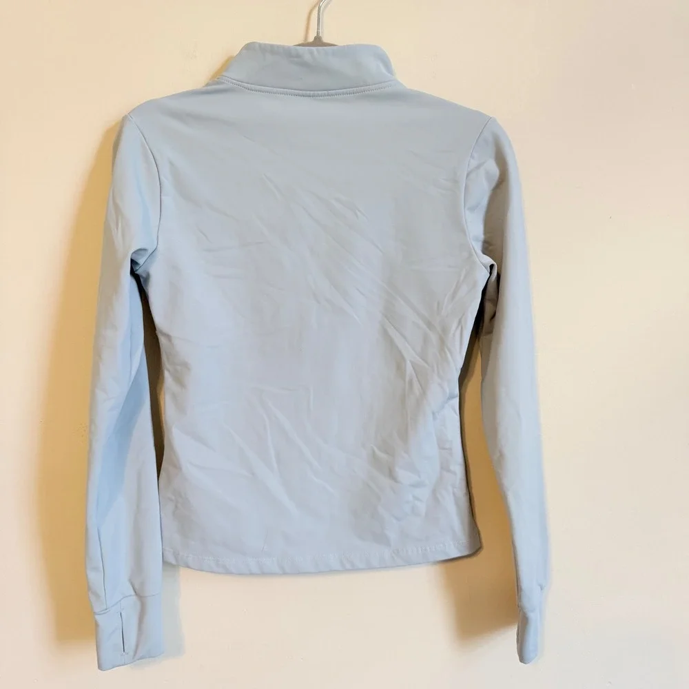Alo Yoga Womens Full Zip Track Jacket Light Blue Thumbholes Size L